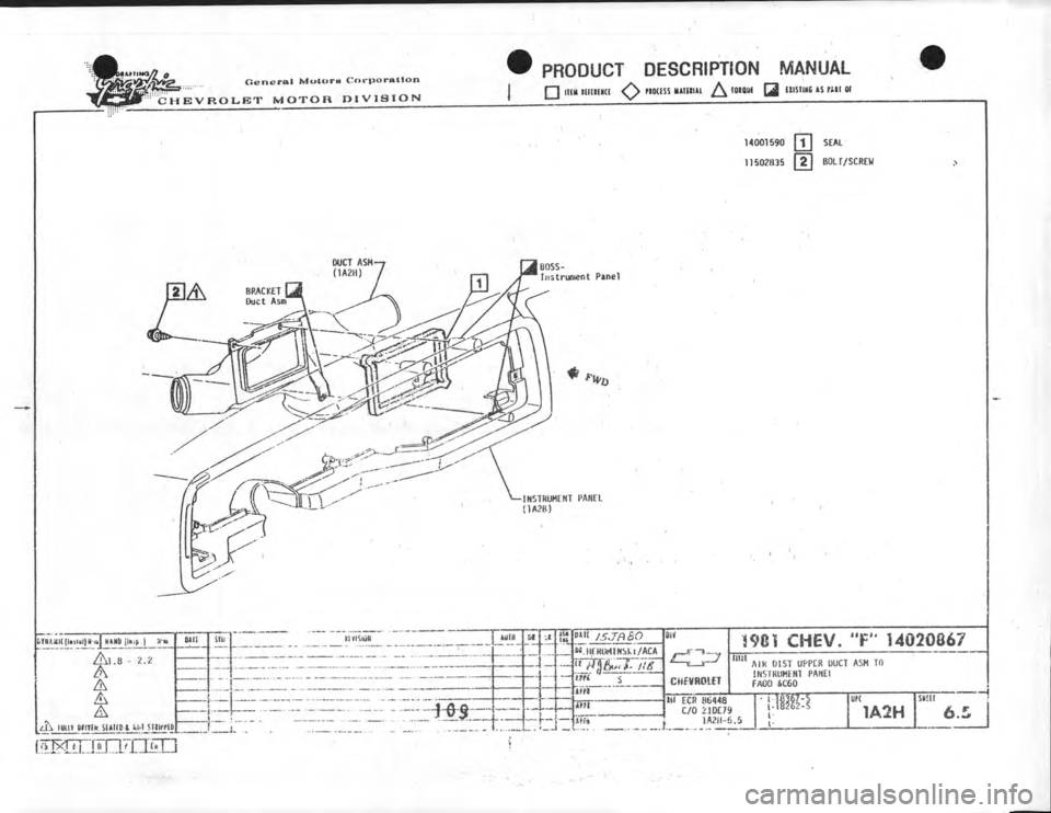 CHEVROLET CAMARO 1981  Assembly Manual 