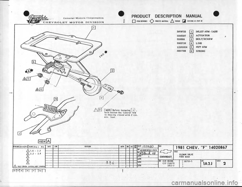 CHEVROLET CAMARO 1981  Assembly Manual 