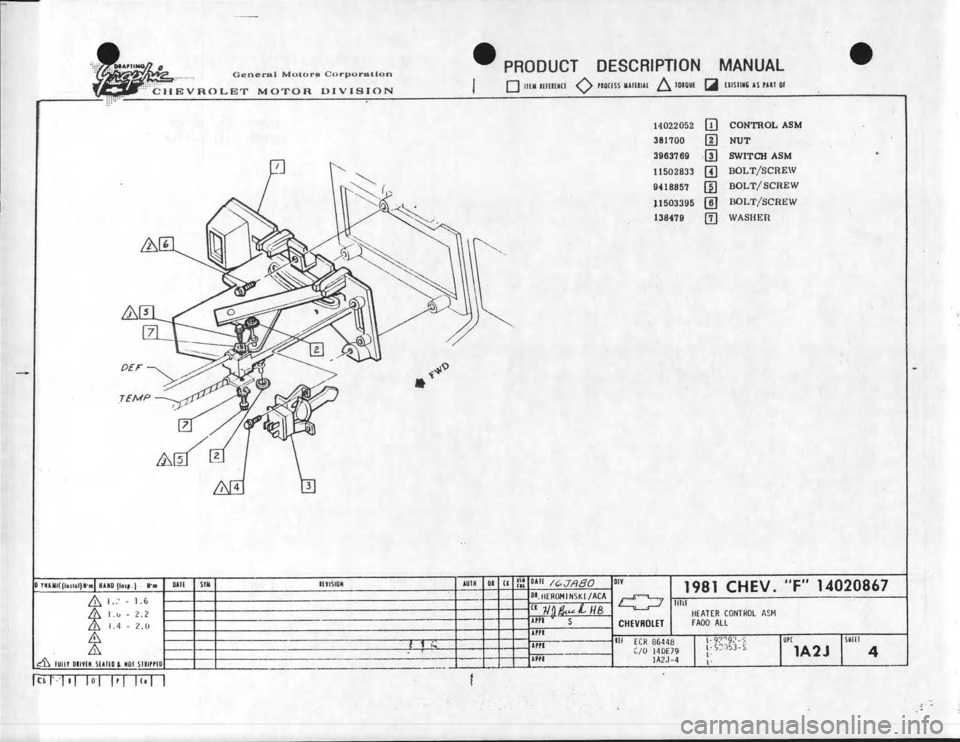 CHEVROLET CAMARO 1981  Assembly Manual 