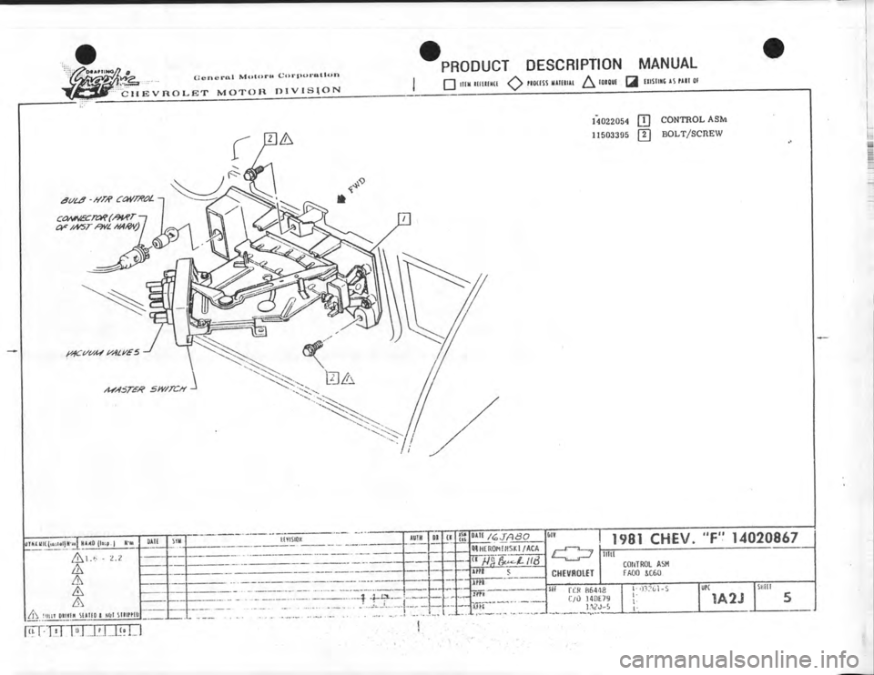 CHEVROLET CAMARO 1981  Assembly Manual 