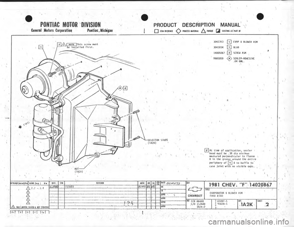 CHEVROLET CAMARO 1981  Assembly Manual 