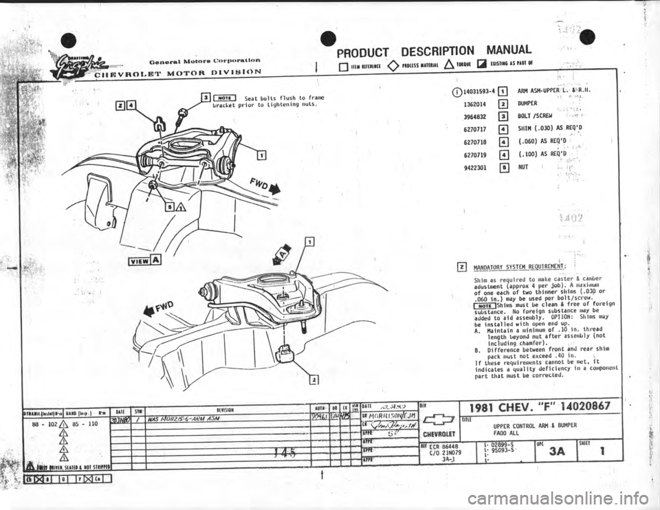 CHEVROLET CAMARO 1981  Assembly Manual 