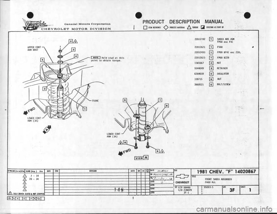 CHEVROLET CAMARO 1981  Assembly Manual 