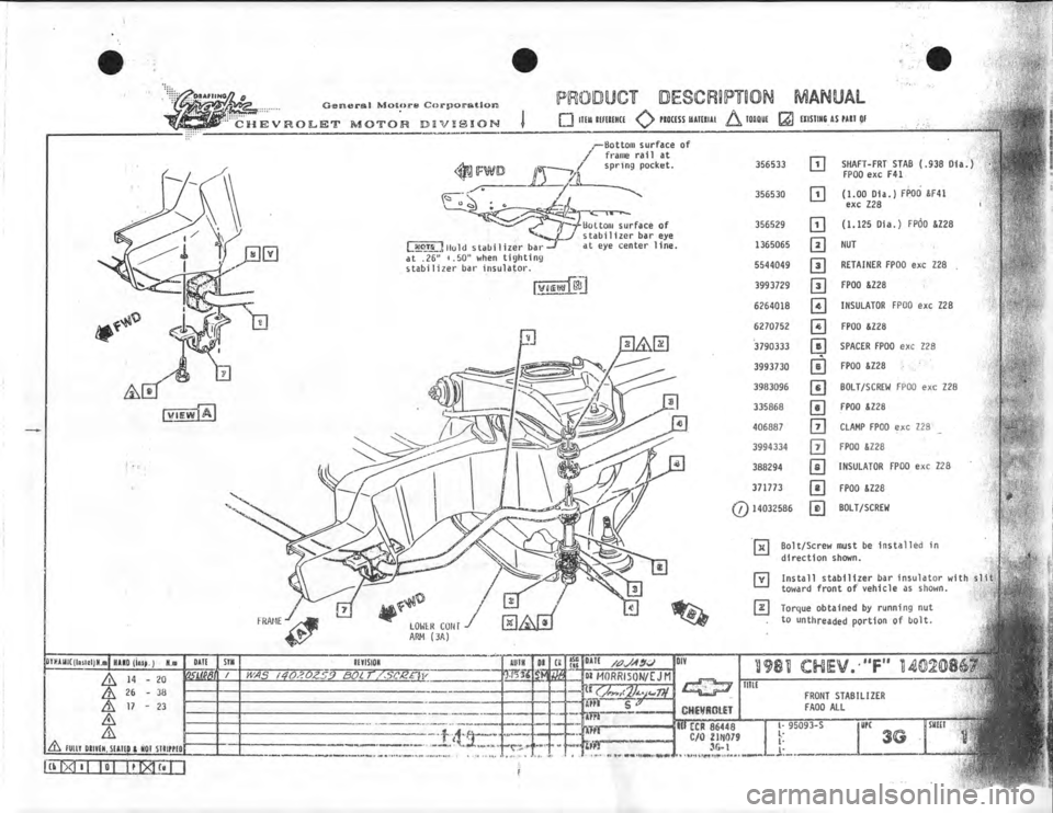 CHEVROLET CAMARO 1981  Assembly Manual 