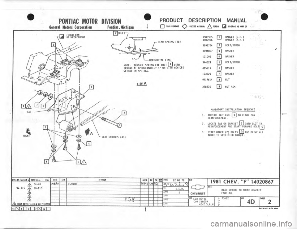 CHEVROLET CAMARO 1981  Assembly Manual 