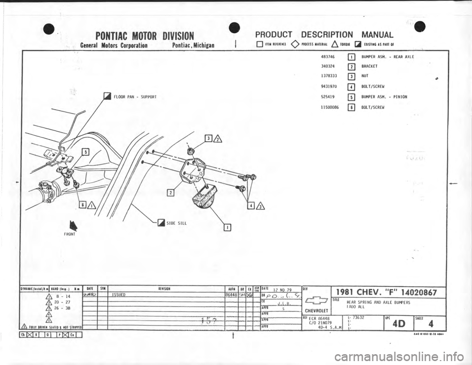 CHEVROLET CAMARO 1981  Assembly Manual 