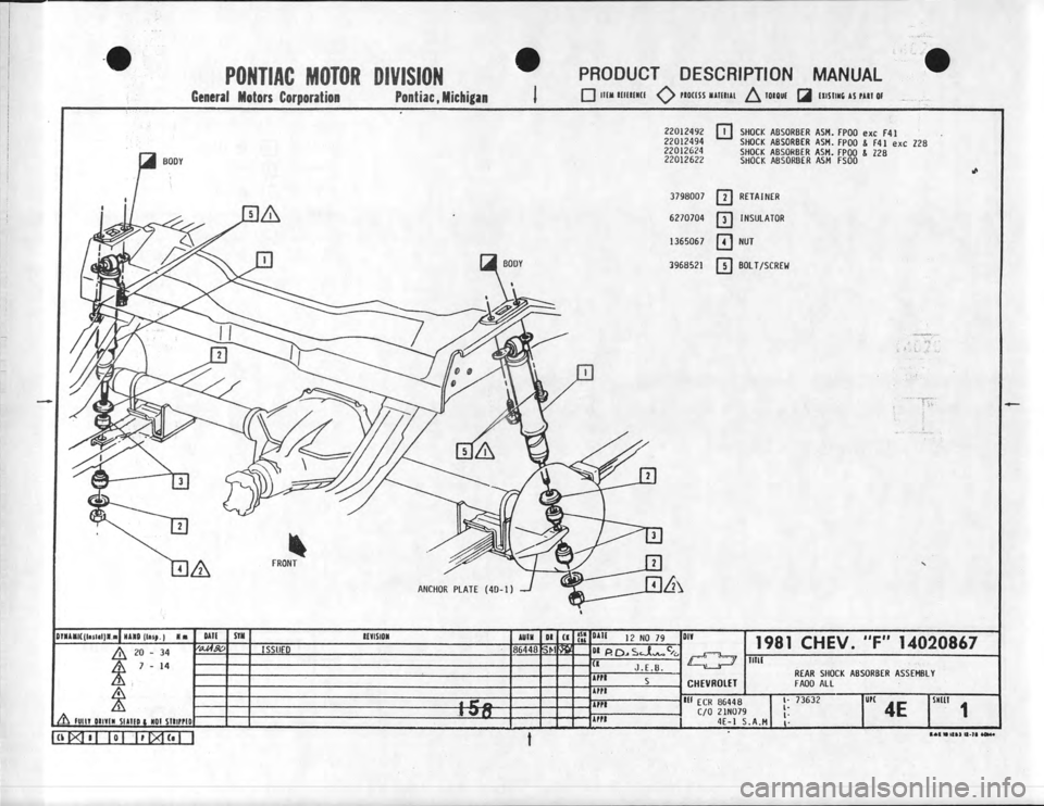 CHEVROLET CAMARO 1981  Assembly Manual 