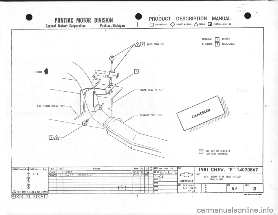CHEVROLET CAMARO 1981  Assembly Manual 