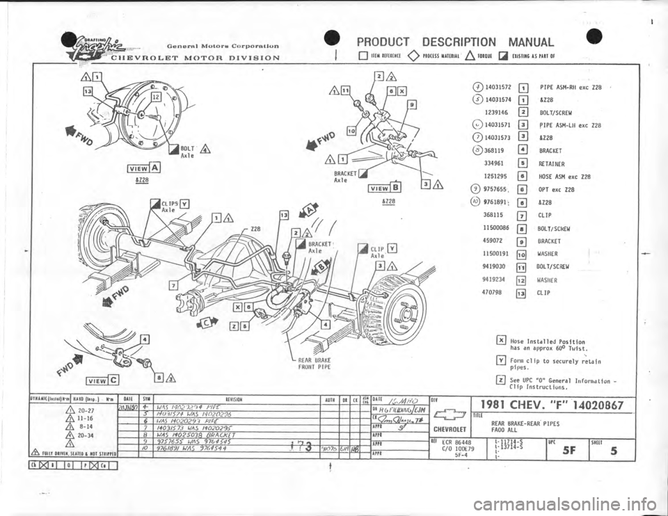 CHEVROLET CAMARO 1981  Assembly Manual 