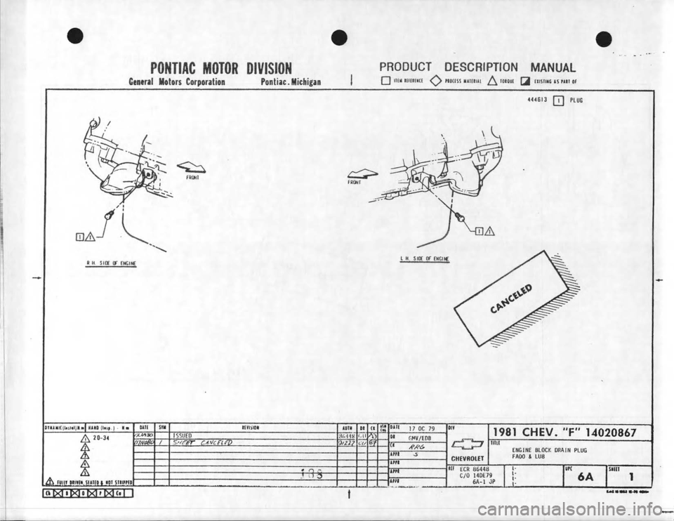 CHEVROLET CAMARO 1981  Assembly Manual 