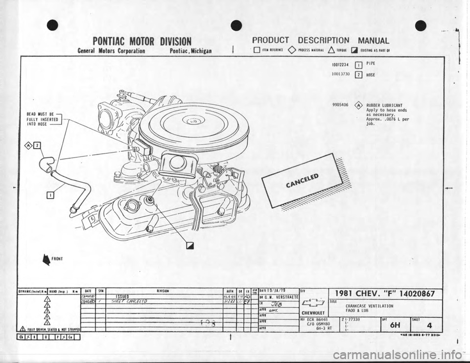 CHEVROLET CAMARO 1981  Assembly Manual 