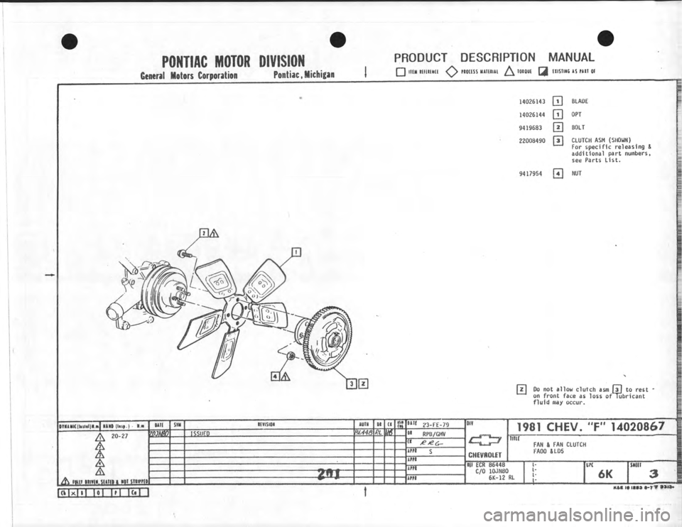 CHEVROLET CAMARO 1981  Assembly Manual 