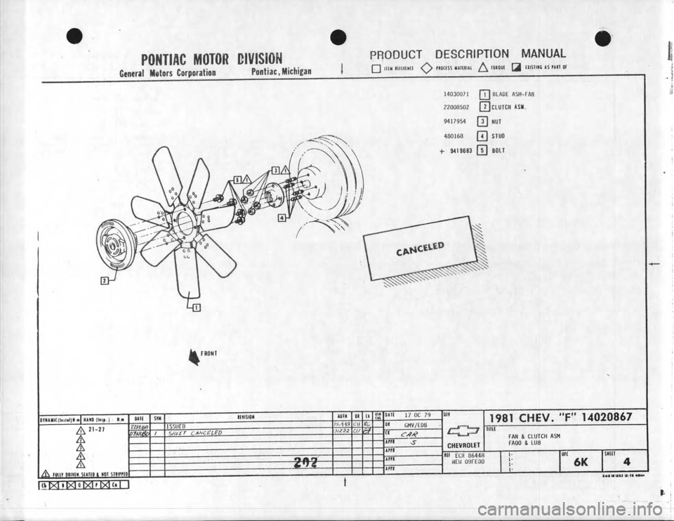 CHEVROLET CAMARO 1981  Assembly Manual 