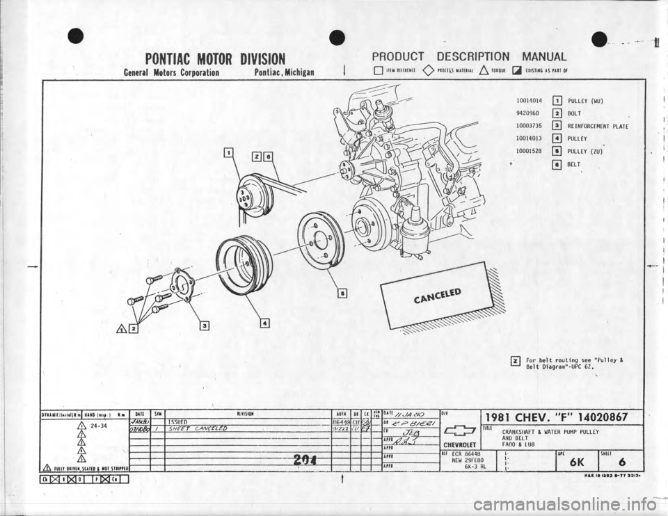 CHEVROLET CAMARO 1981  Assembly Manual 
