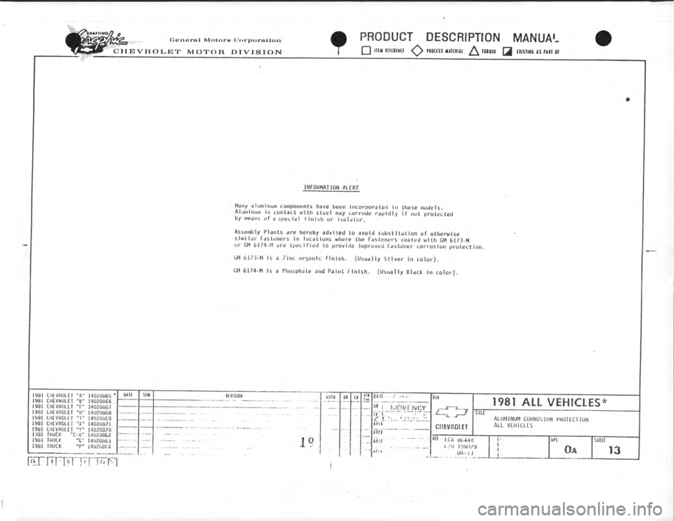 CHEVROLET CAMARO 1981  Assembly Manual 