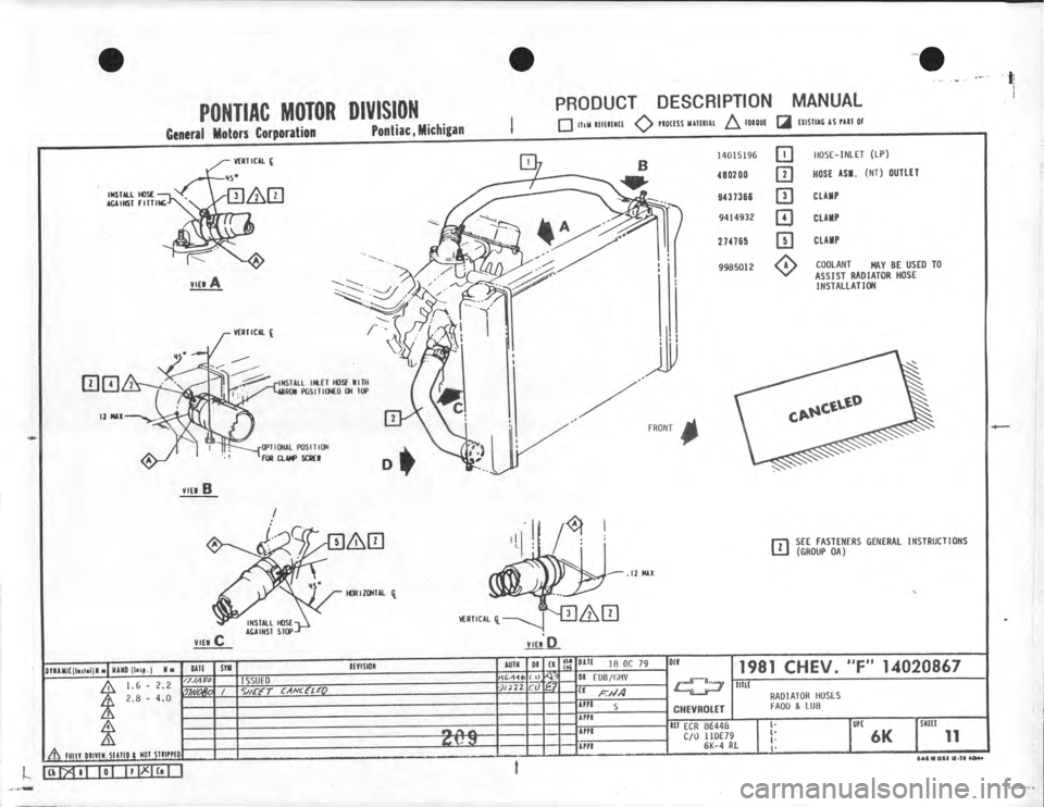CHEVROLET CAMARO 1981  Assembly Manual 