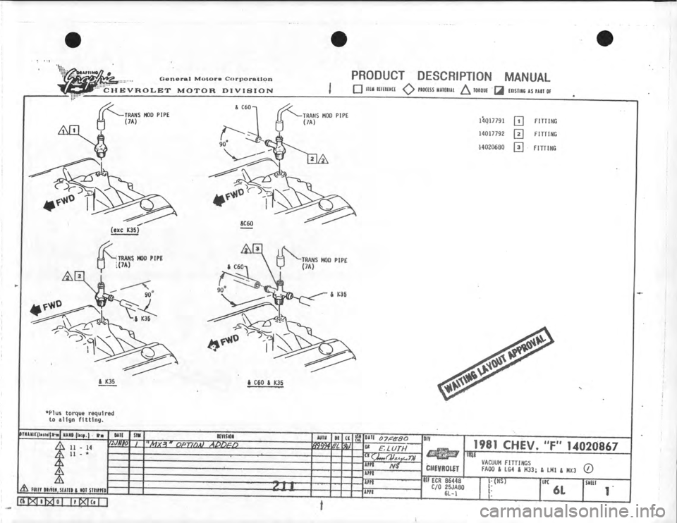 CHEVROLET CAMARO 1981  Assembly Manual 