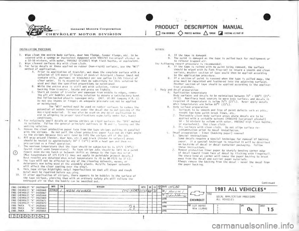 CHEVROLET CAMARO 1981  Assembly Manual 