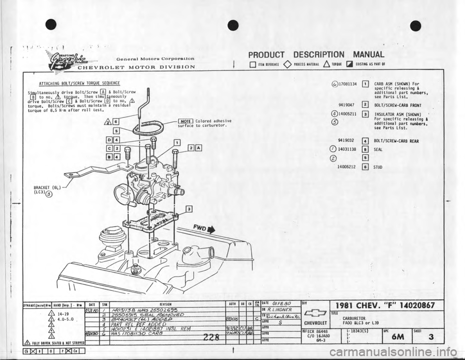 CHEVROLET CAMARO 1981  Assembly Manual 