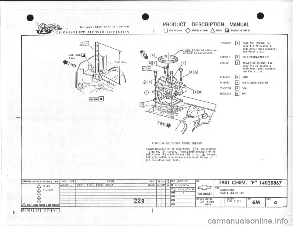 CHEVROLET CAMARO 1981  Assembly Manual 