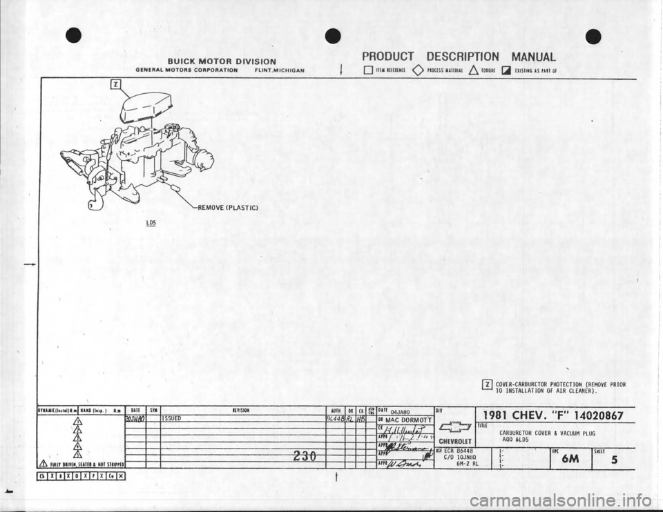 CHEVROLET CAMARO 1981  Assembly Manual 
