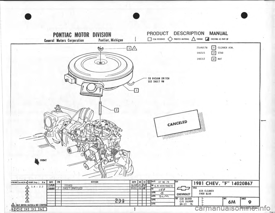 CHEVROLET CAMARO 1981  Assembly Manual 