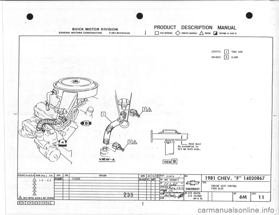 CHEVROLET CAMARO 1981  Assembly Manual 