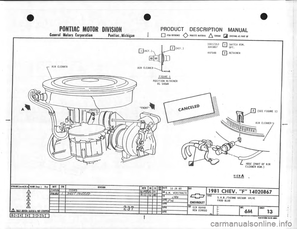 CHEVROLET CAMARO 1981  Assembly Manual 