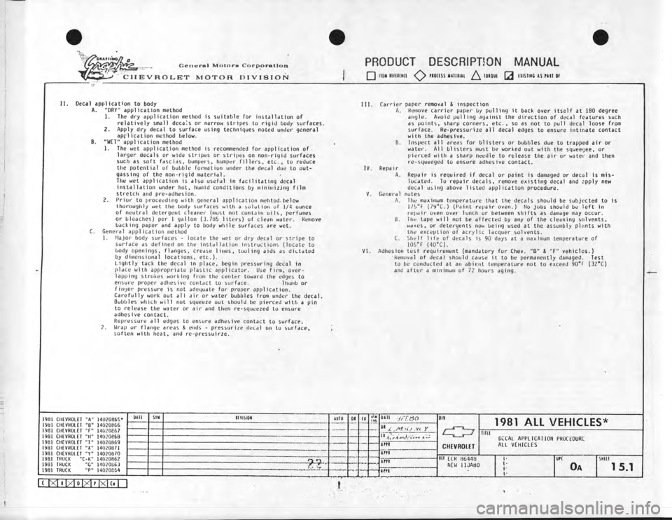 CHEVROLET CAMARO 1981  Assembly Manual 