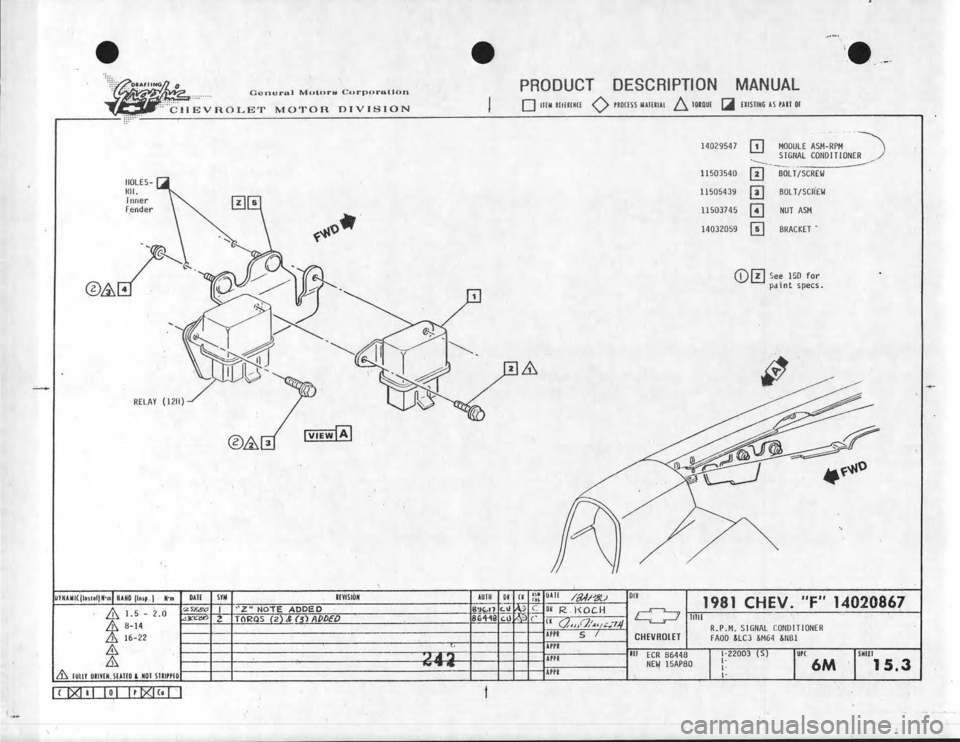 CHEVROLET CAMARO 1981  Assembly Manual 