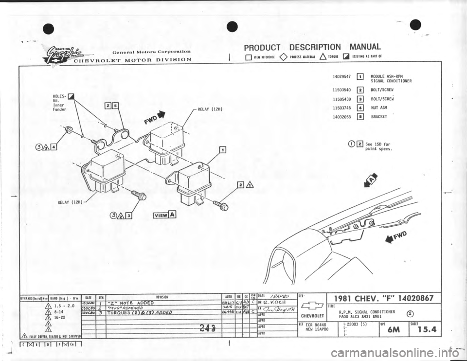 CHEVROLET CAMARO 1981  Assembly Manual 