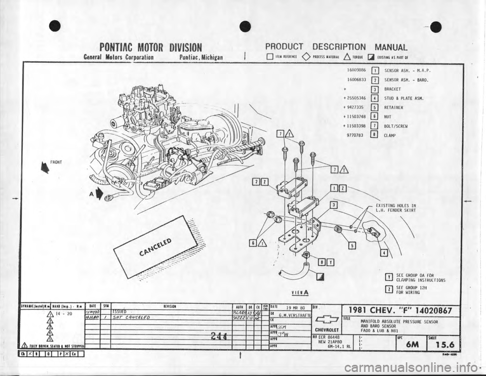 CHEVROLET CAMARO 1981  Assembly Manual 