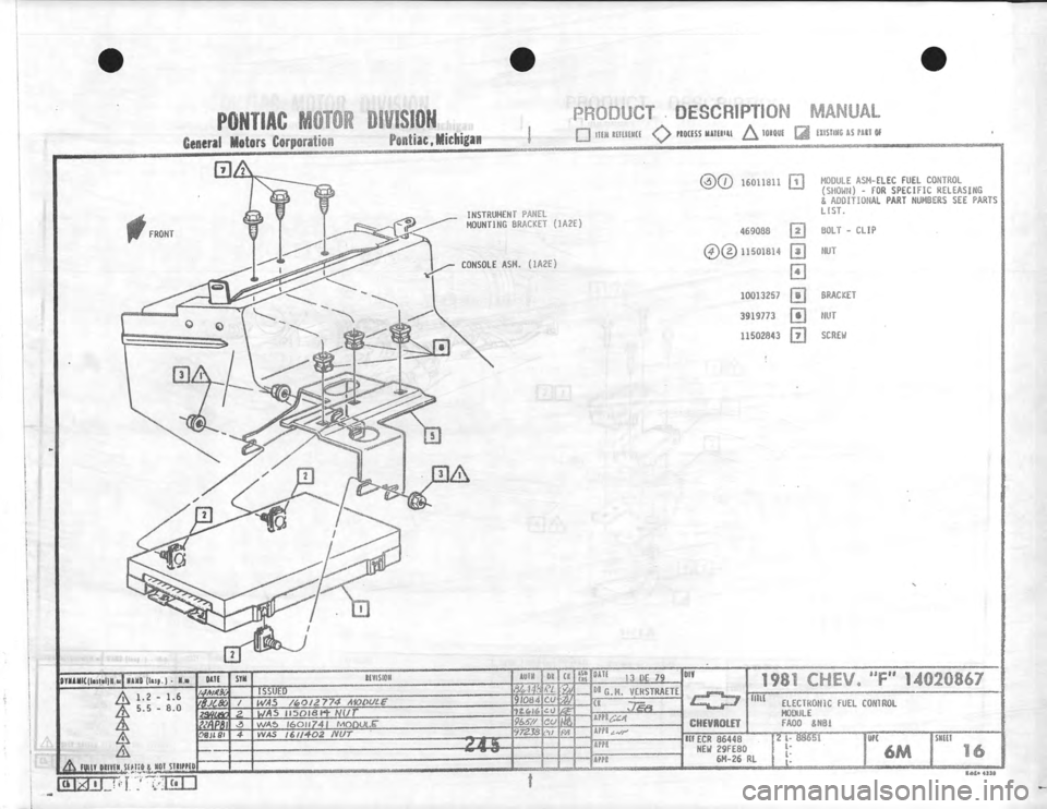 CHEVROLET CAMARO 1981  Assembly Manual 