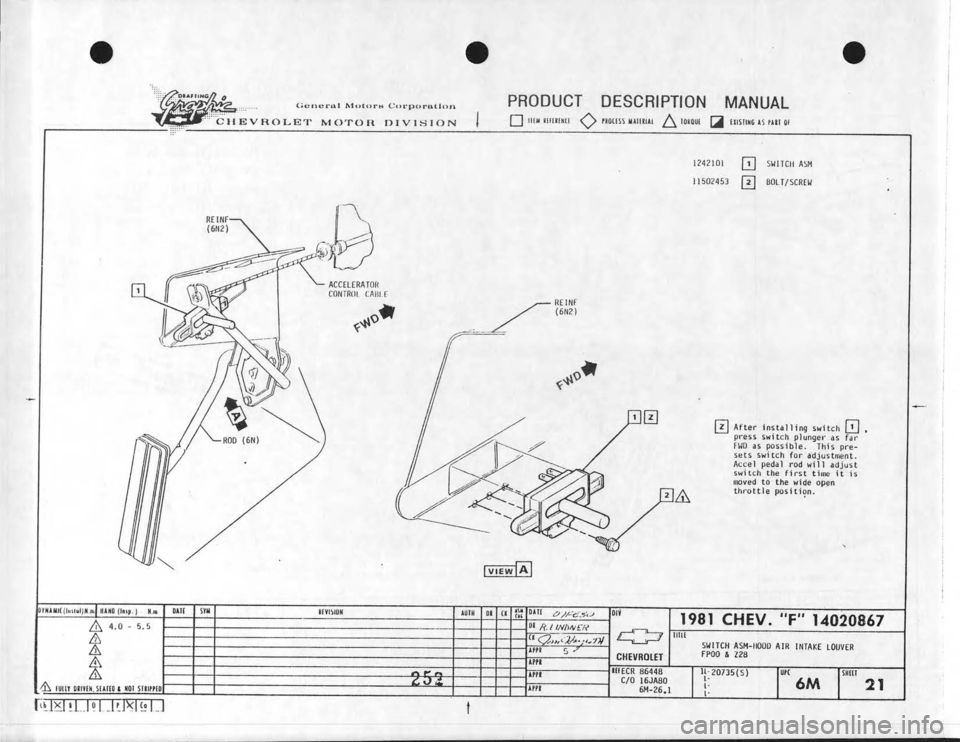 CHEVROLET CAMARO 1981  Assembly Manual 