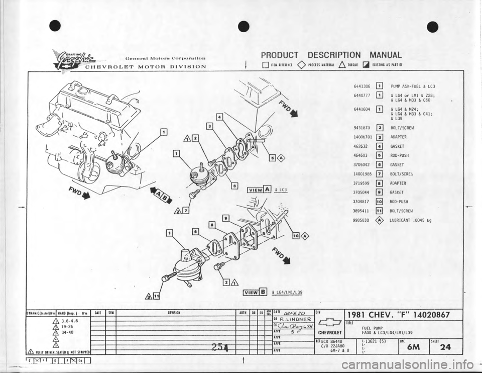 CHEVROLET CAMARO 1981  Assembly Manual 