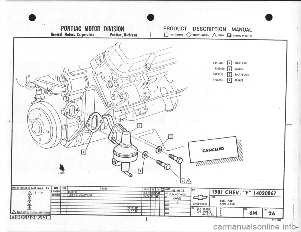 CHEVROLET CAMARO 1981  Assembly Manual 