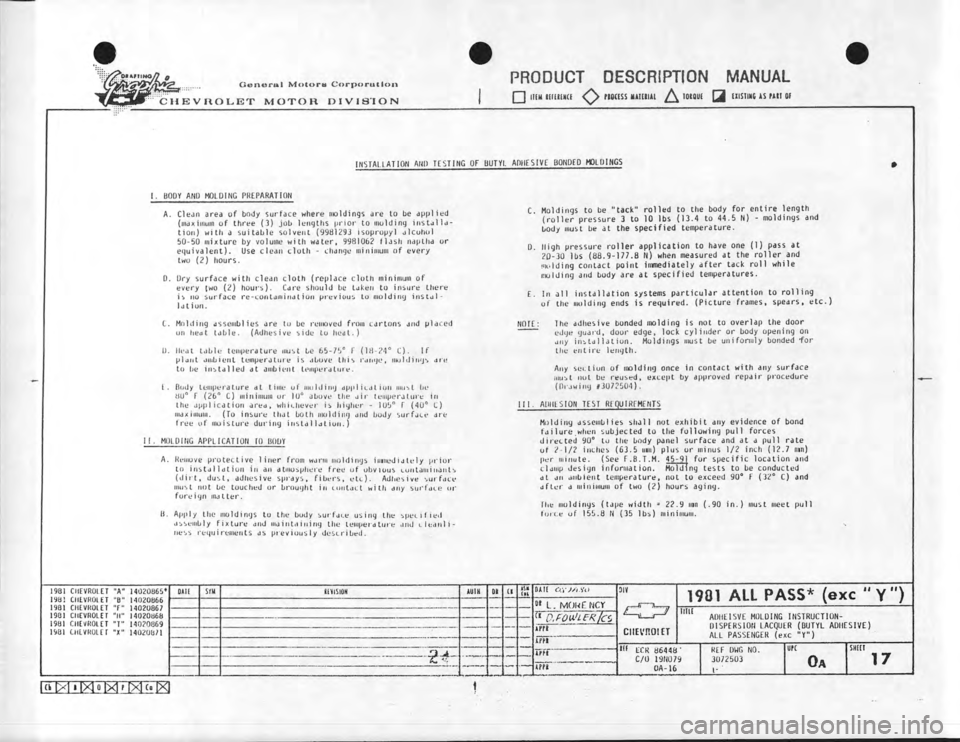 CHEVROLET CAMARO 1981  Assembly Manual 