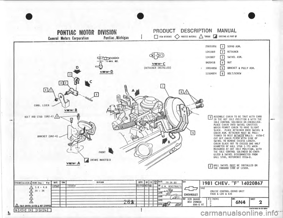 CHEVROLET CAMARO 1981  Assembly Manual 