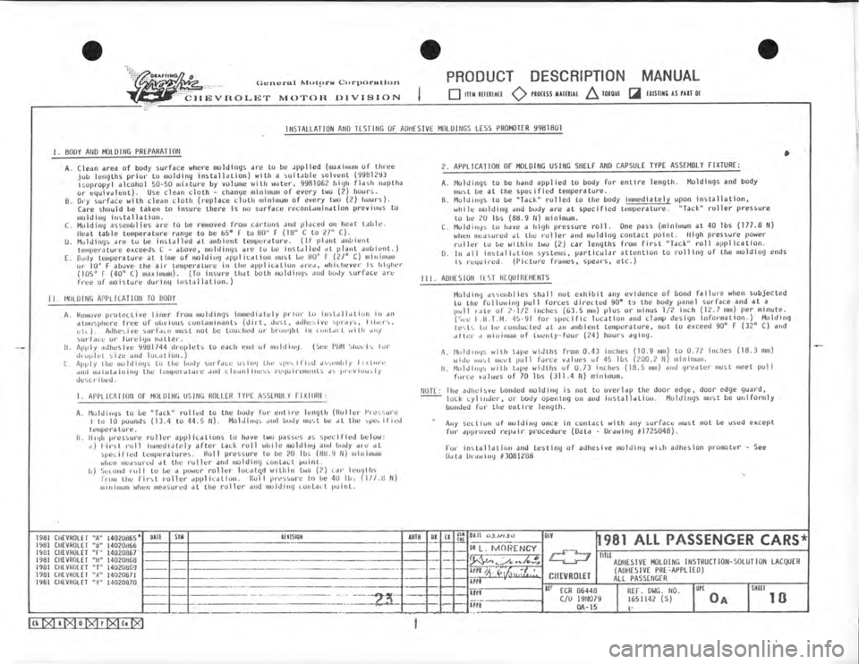 CHEVROLET CAMARO 1981  Assembly Manual 