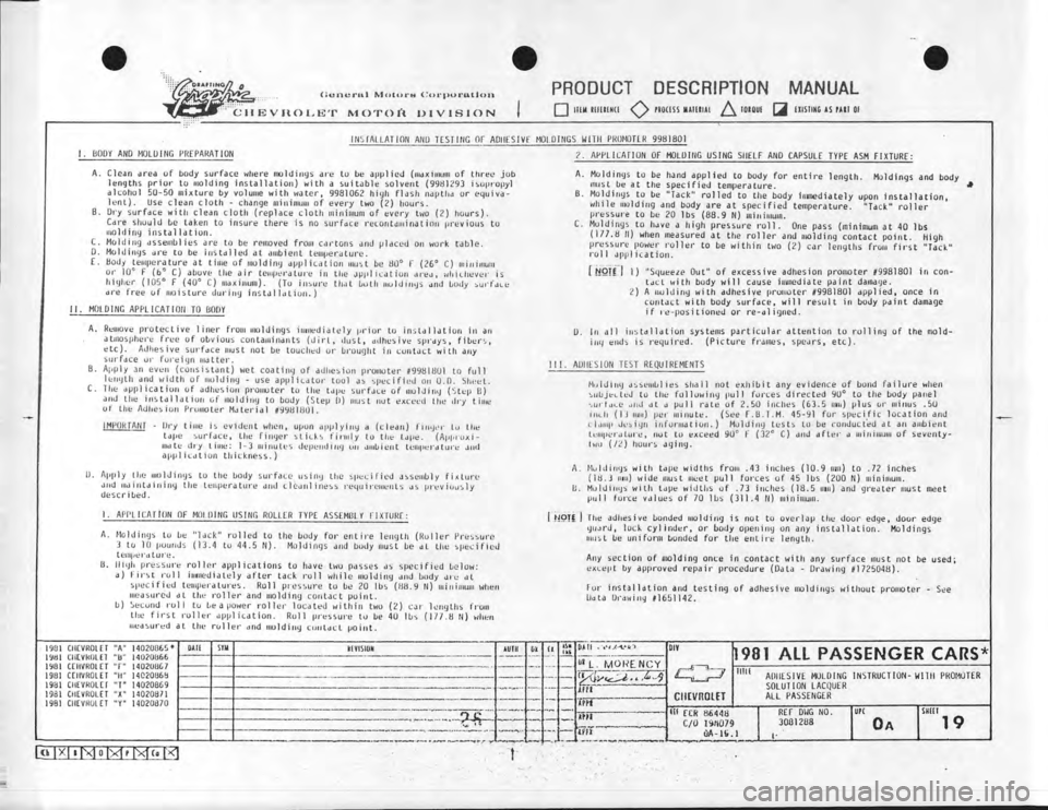 CHEVROLET CAMARO 1981  Assembly Manual 
