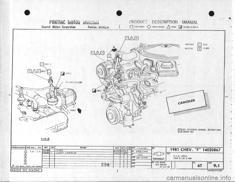CHEVROLET CAMARO 1981  Assembly Manual 