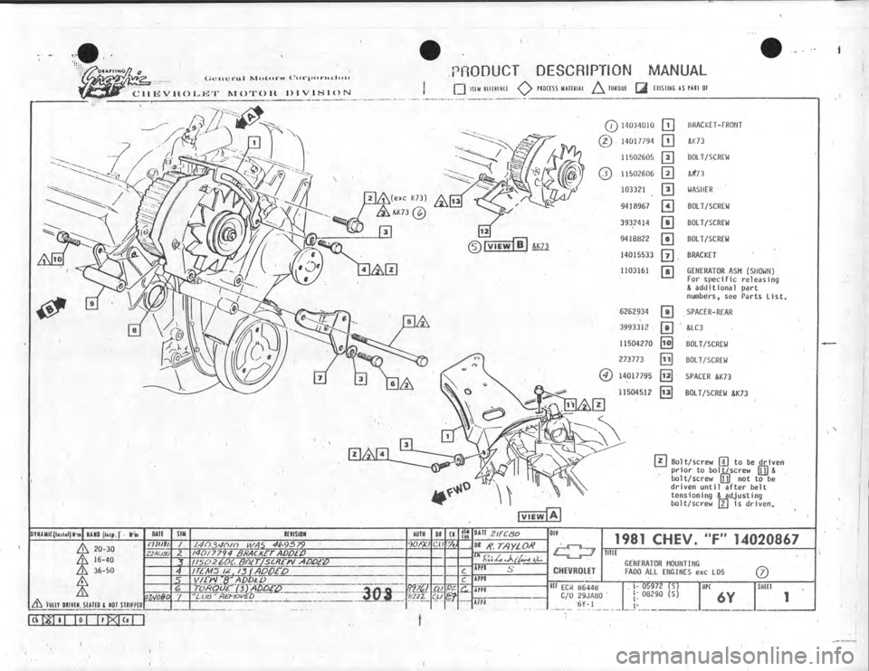 CHEVROLET CAMARO 1981  Assembly Manual 