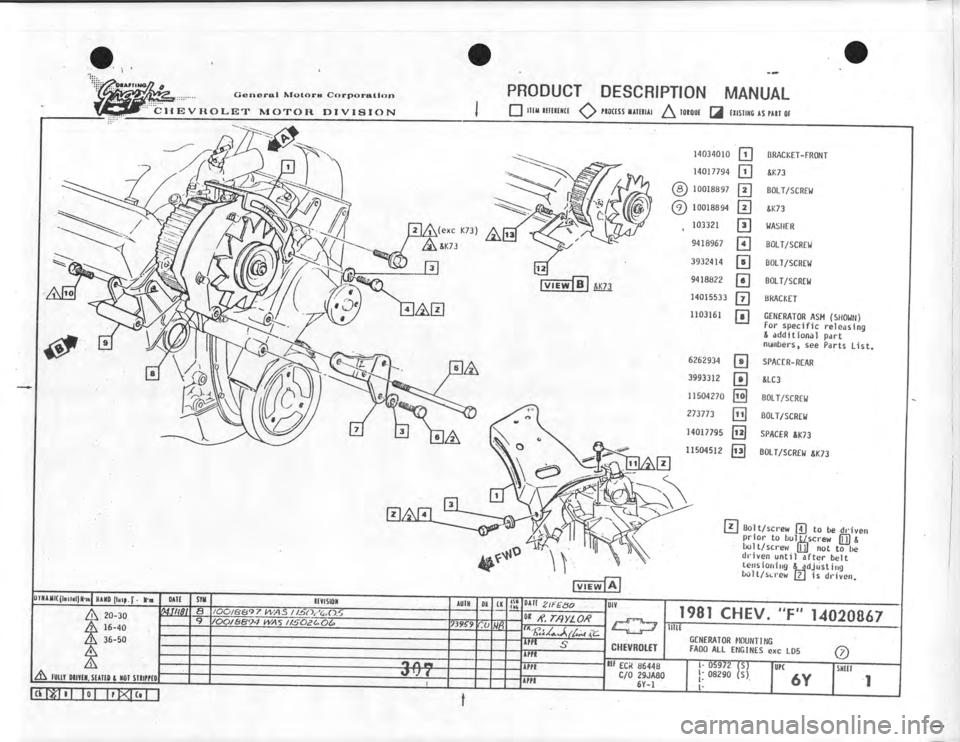 CHEVROLET CAMARO 1981  Assembly Manual 