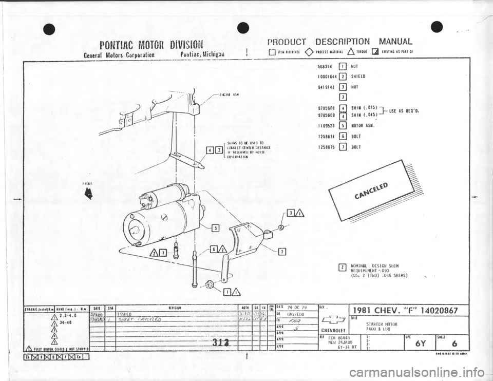 CHEVROLET CAMARO 1981  Assembly Manual 