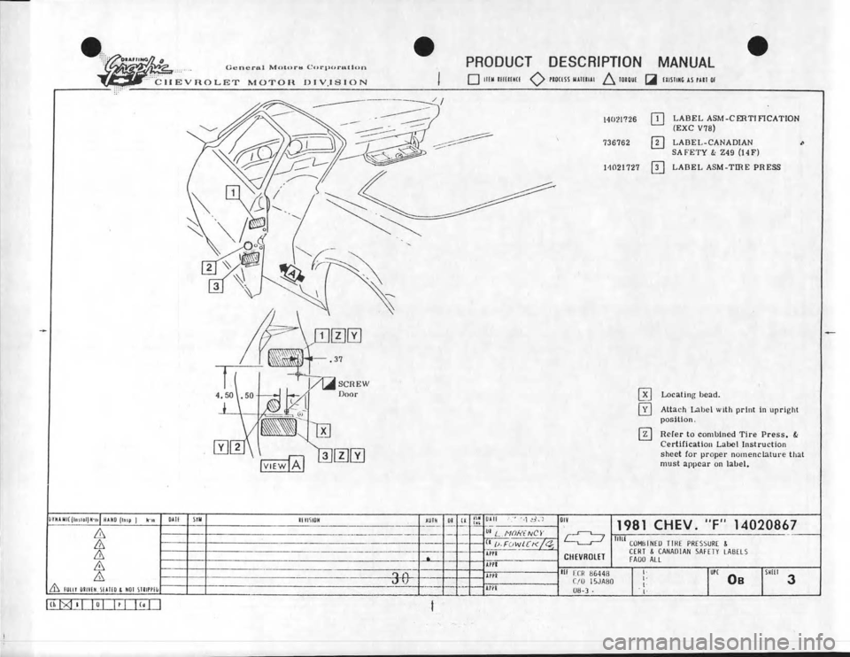 CHEVROLET CAMARO 1981  Assembly Manual 