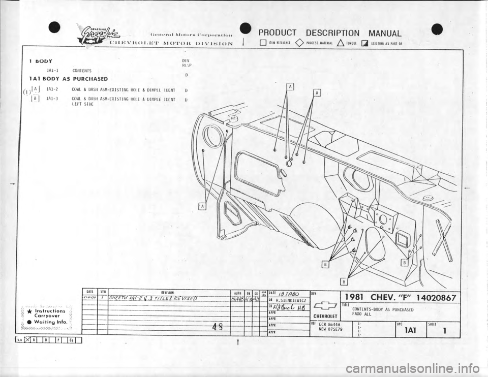CHEVROLET CAMARO 1981  Assembly Manual 