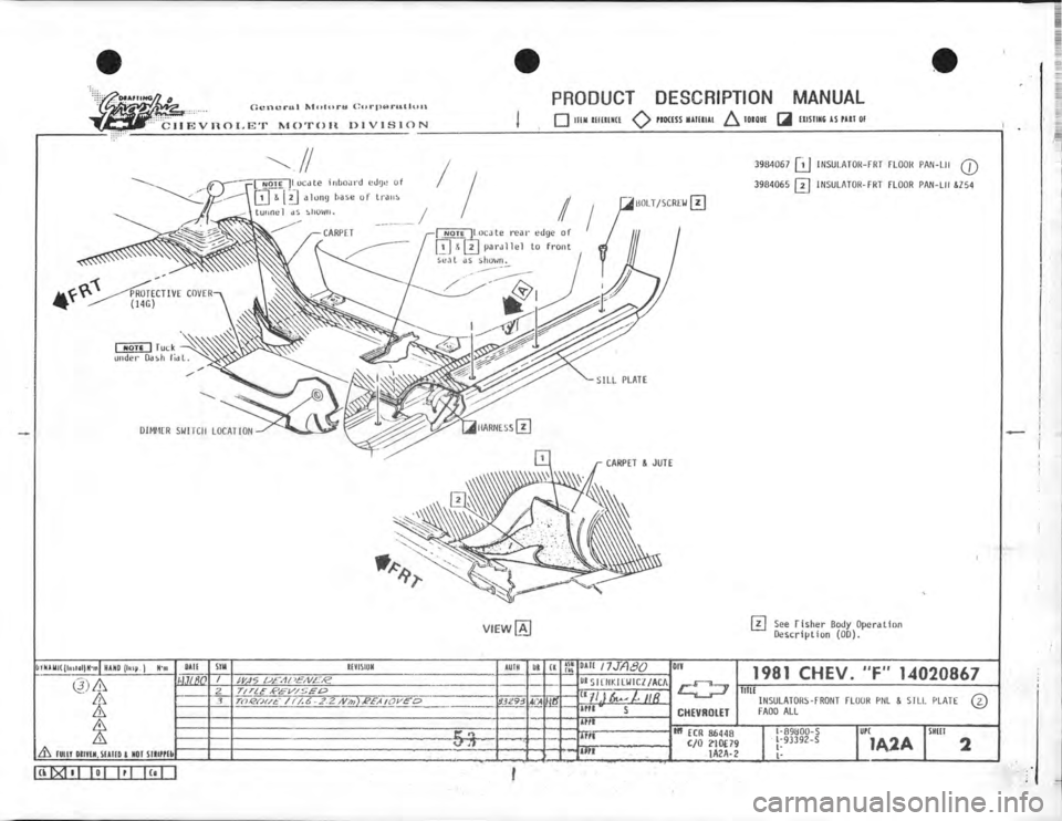 CHEVROLET CAMARO 1981  Assembly Manual 