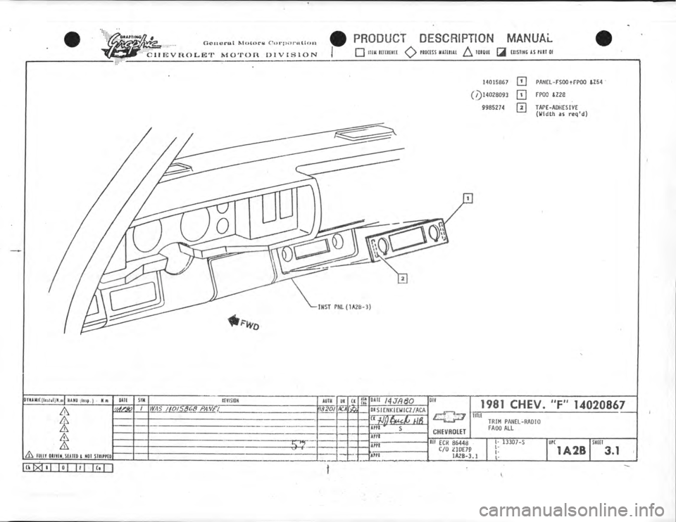 CHEVROLET CAMARO 1981  Assembly Manual 