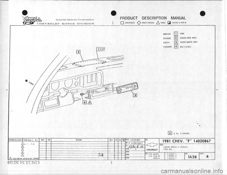 CHEVROLET CAMARO 1981  Assembly Manual 