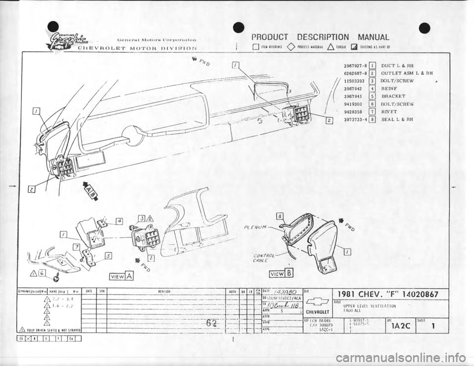 CHEVROLET CAMARO 1981  Assembly Manual 